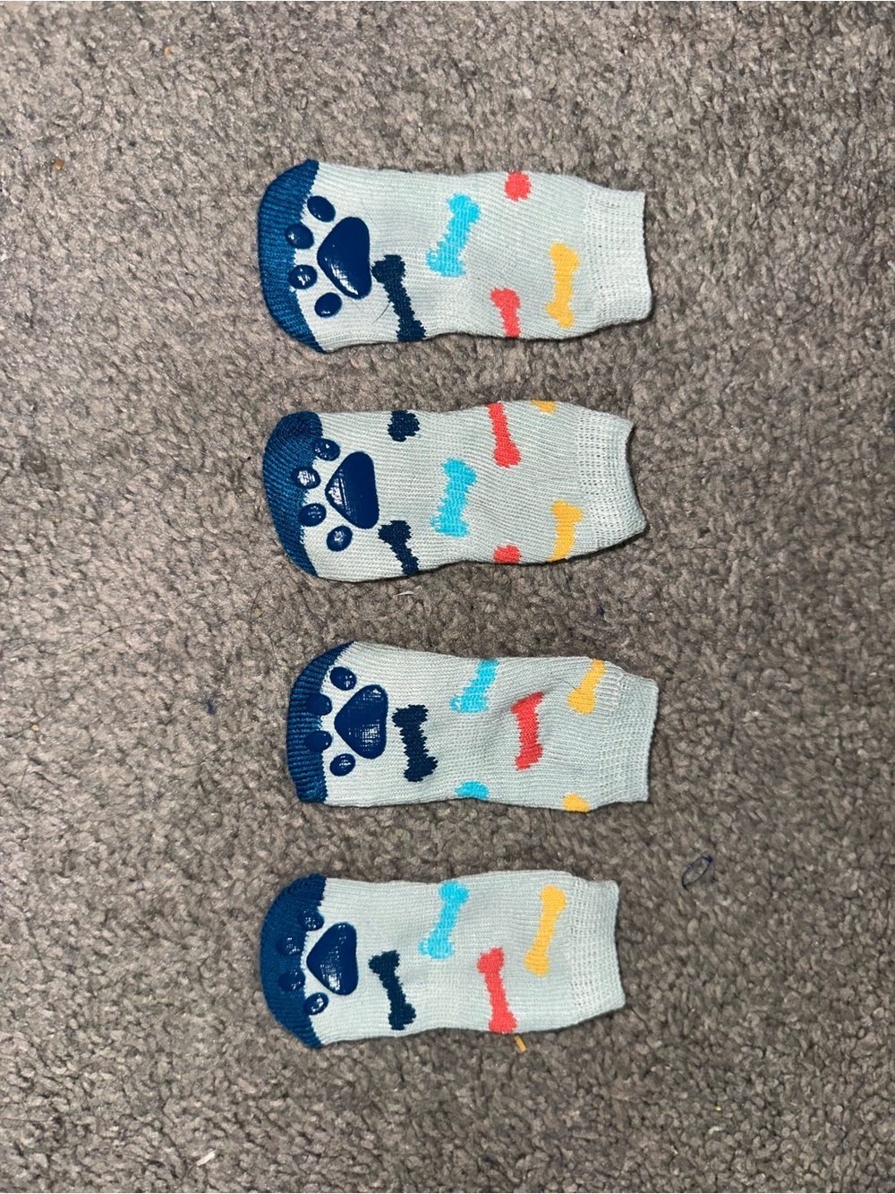 Light Blue Dog Grip Socks with Colorful Bone Print